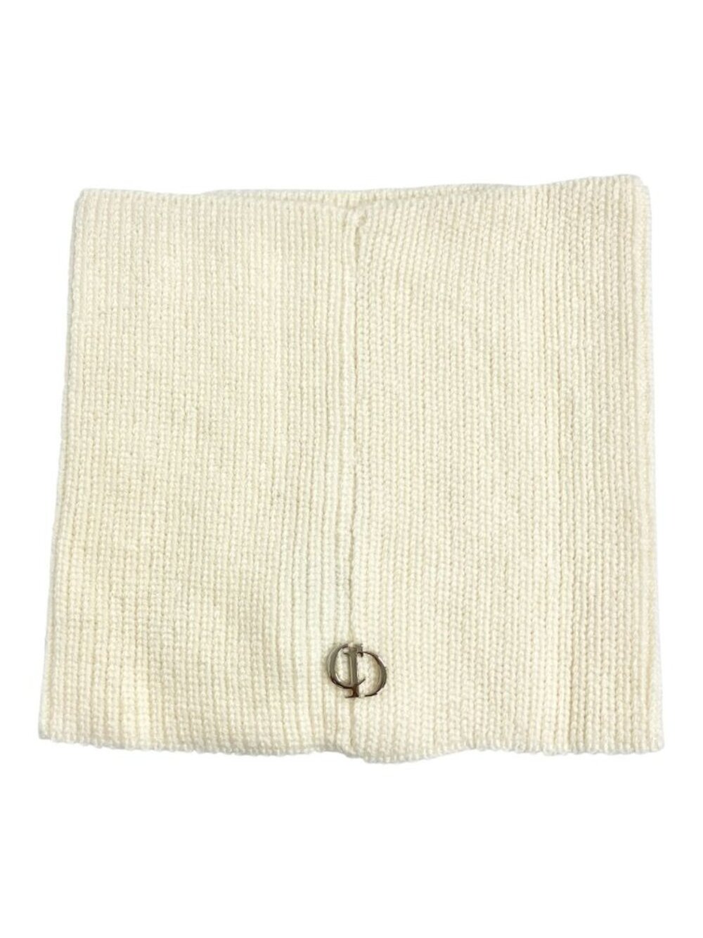 Dior Wool Rib Knit Snood Neck Warmer CD Logo Silver Off White Sweater